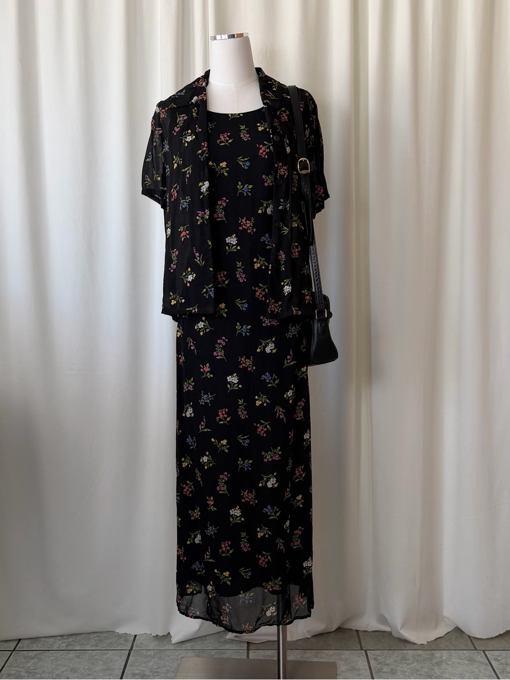 90s Vintage Talbots Floral Maxi Dress & Sheer Over Shirt Set Two Piece
